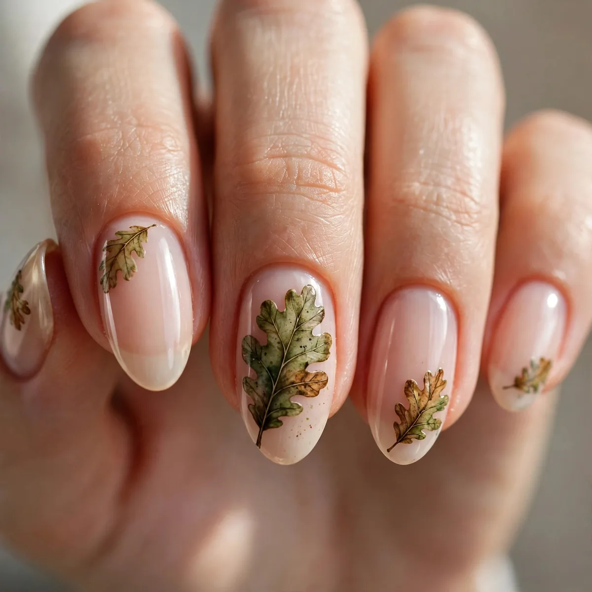 Oak leaf nail art detail
