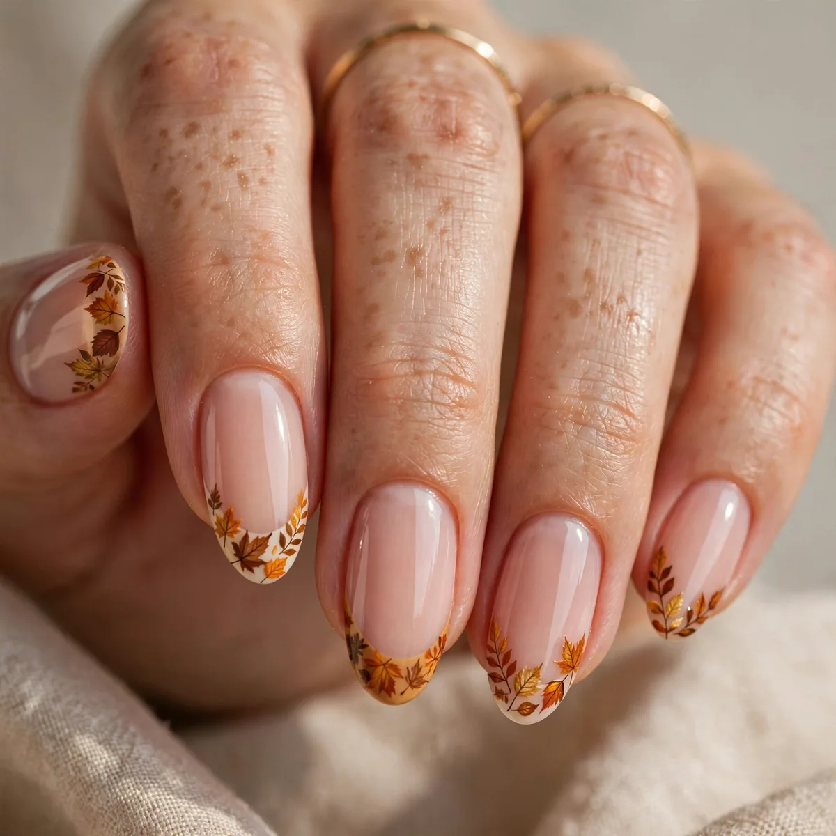 Autumn leaf french tip nails