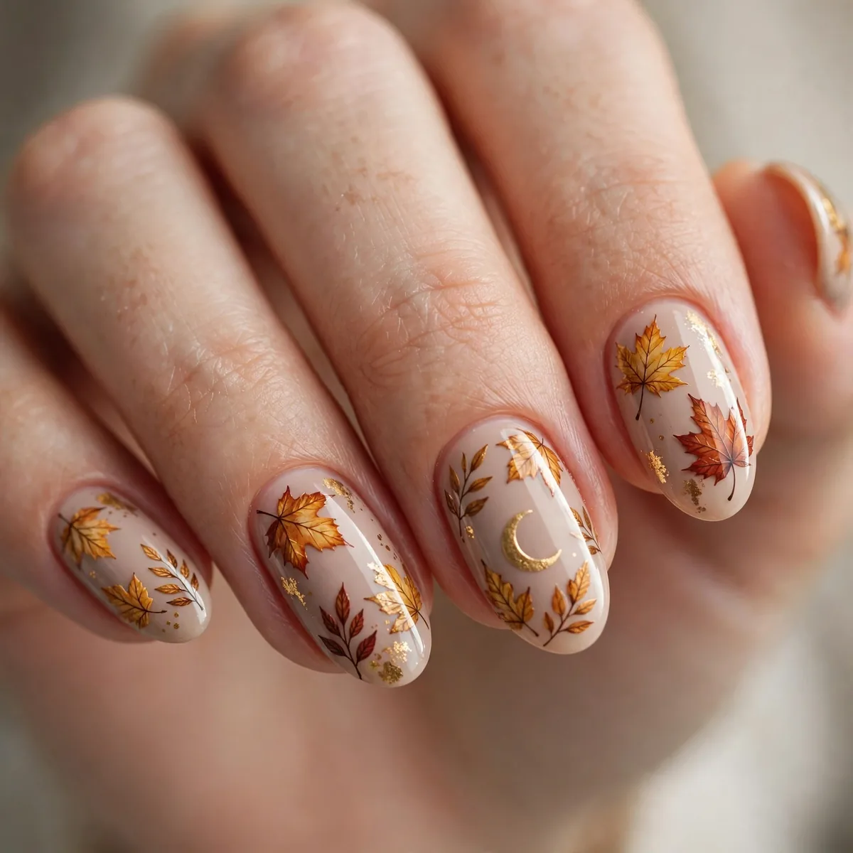 Harvest moon leaf nail art