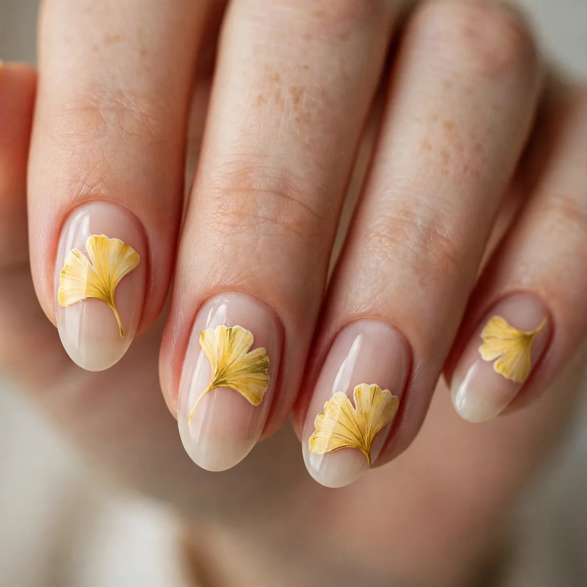 Ginkgo leaf nail art design