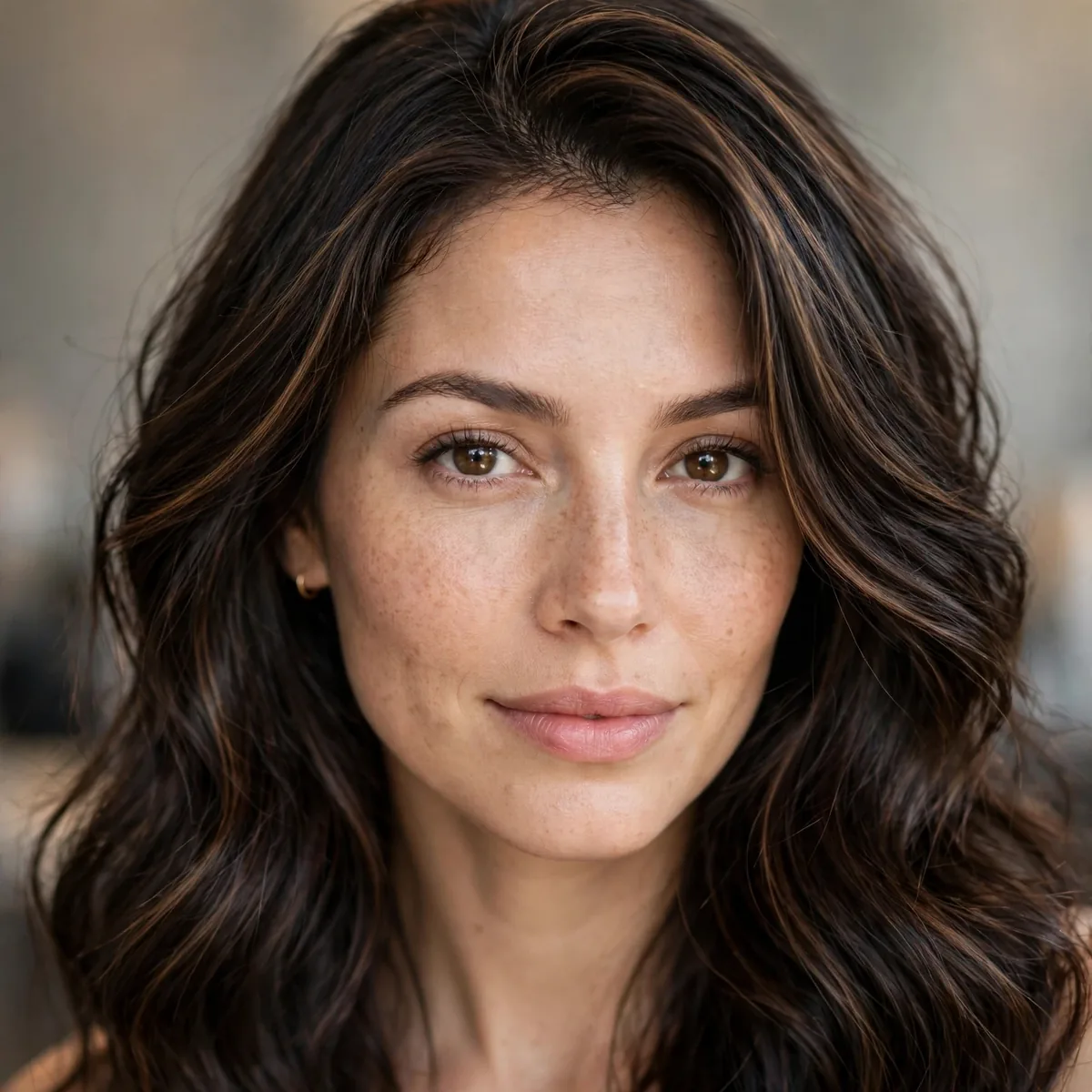 Subtle babylights on dark brunette hair