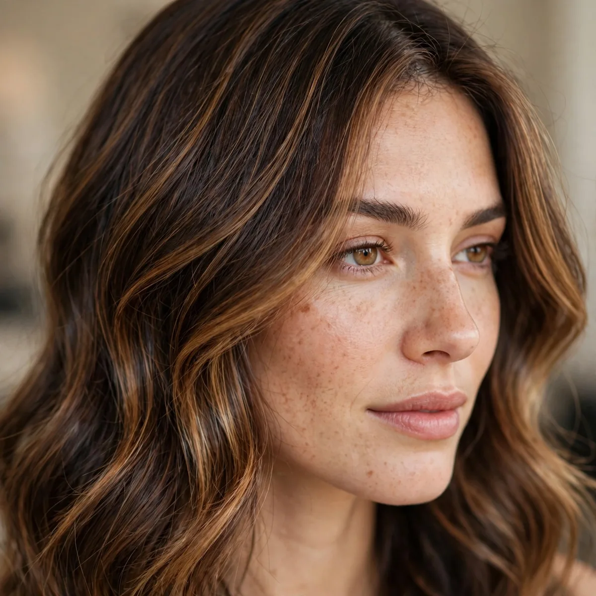 Caramel babylights on brunette hair
