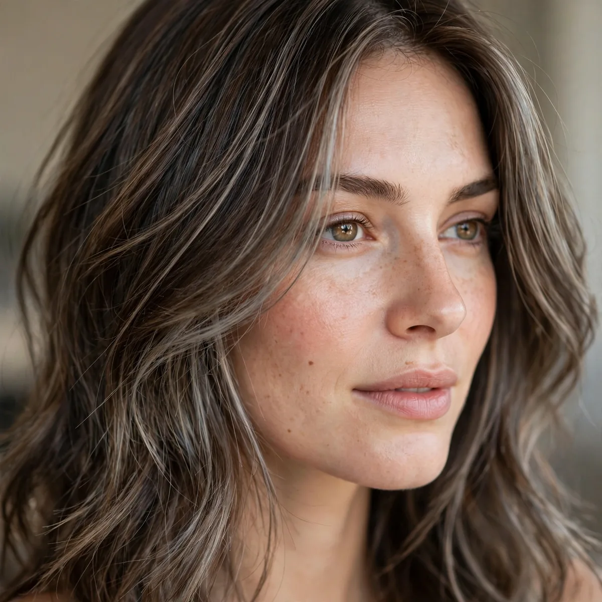 Cool ash babylights on brown hair