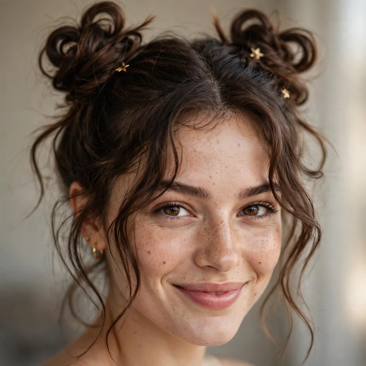 Playful space buns hairstyle