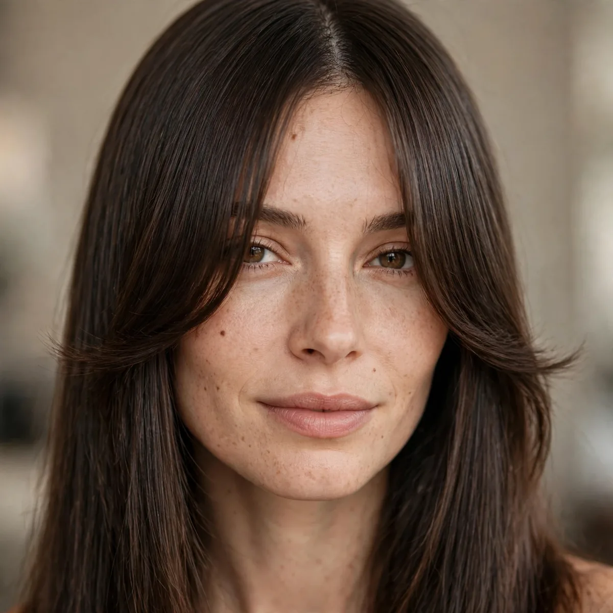 Straight hair with curtain bangs