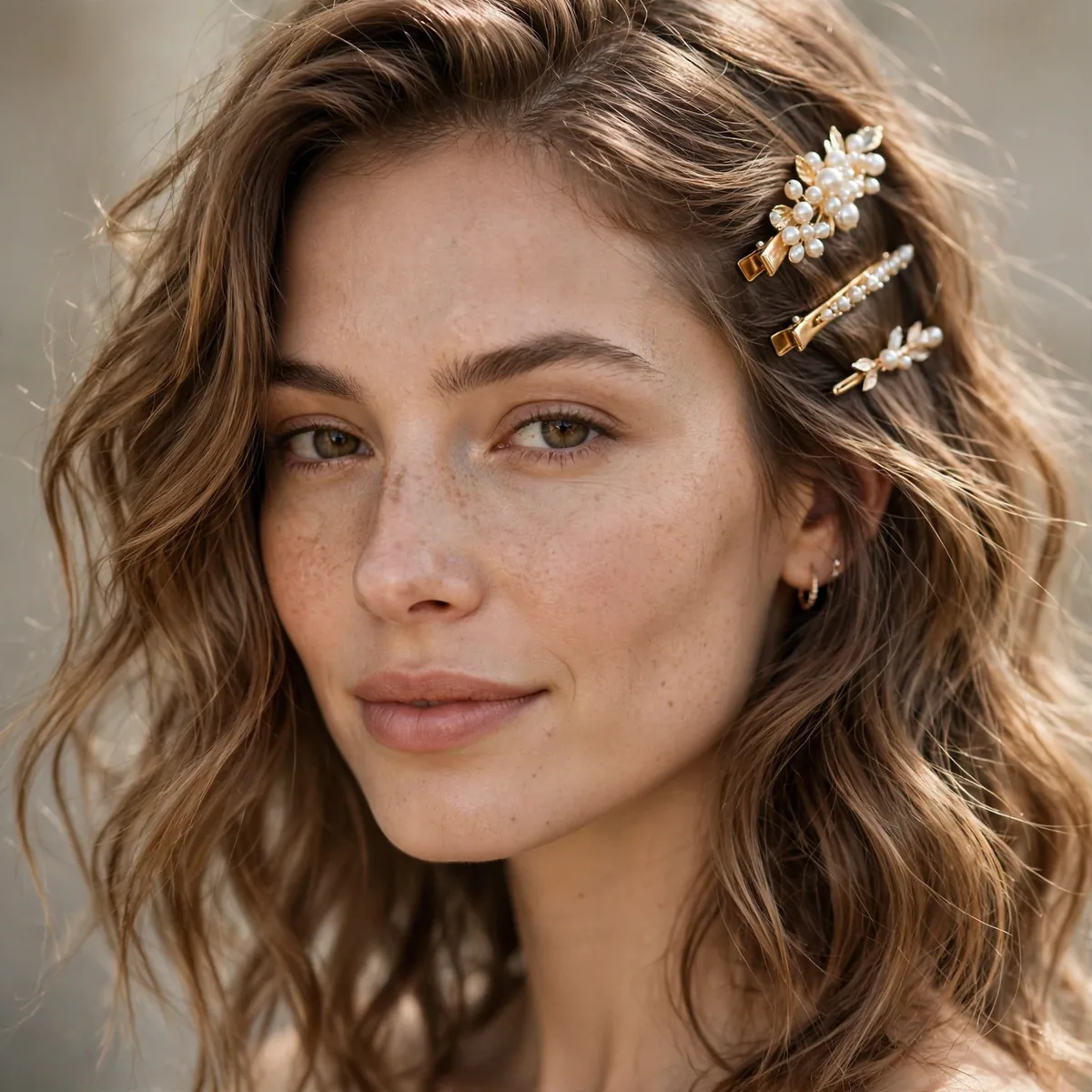 Loose waves with decorative hair clips