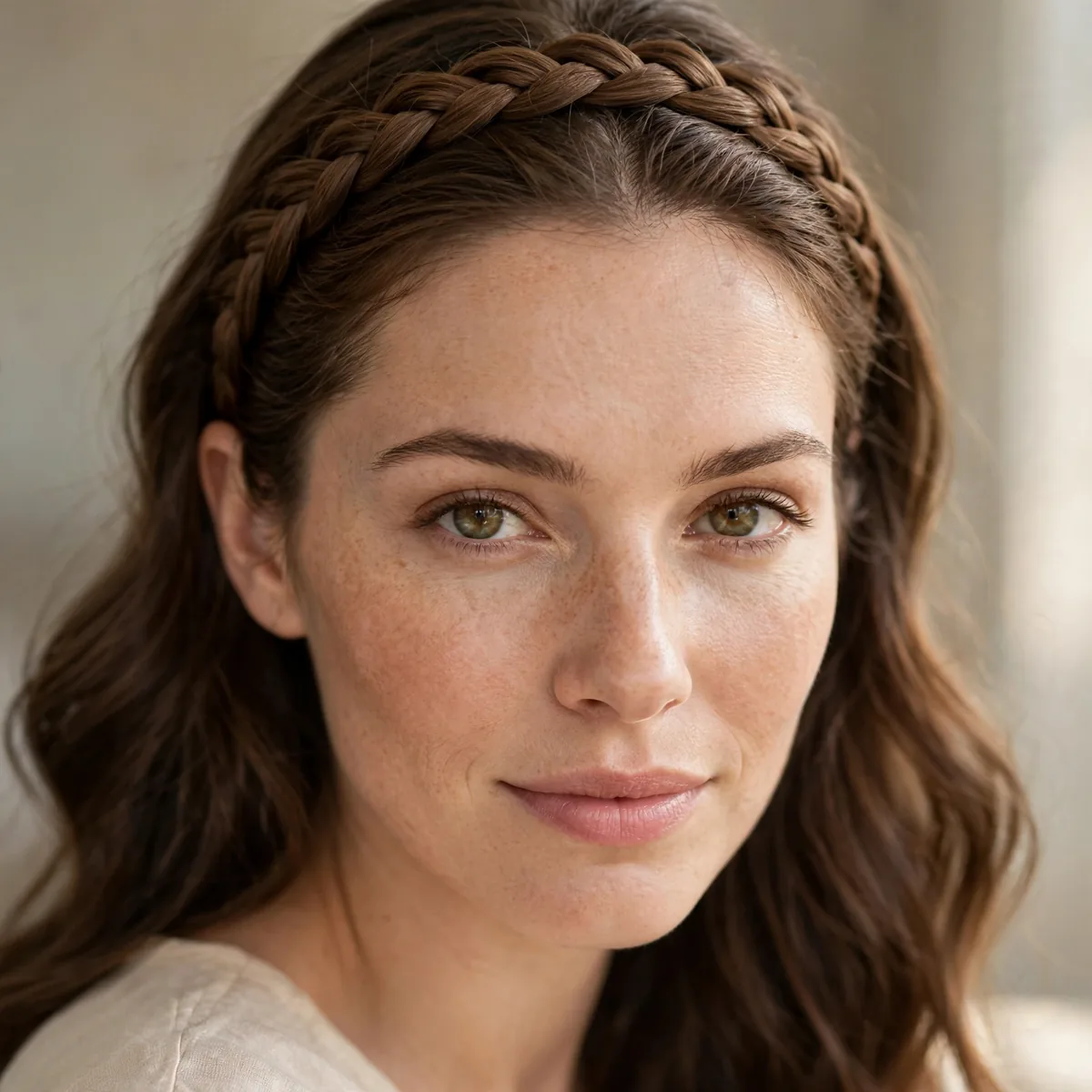 Braided headband keeping hair back