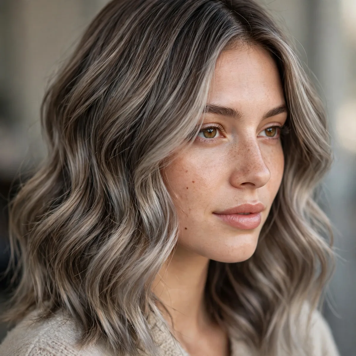Ash brown balayage with cool tones