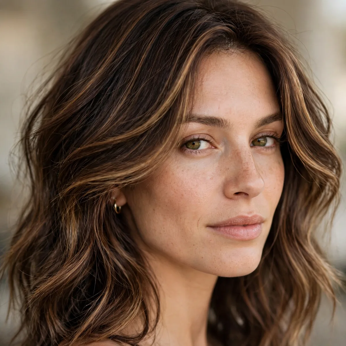 Chocolate brown hair with toffee balayage