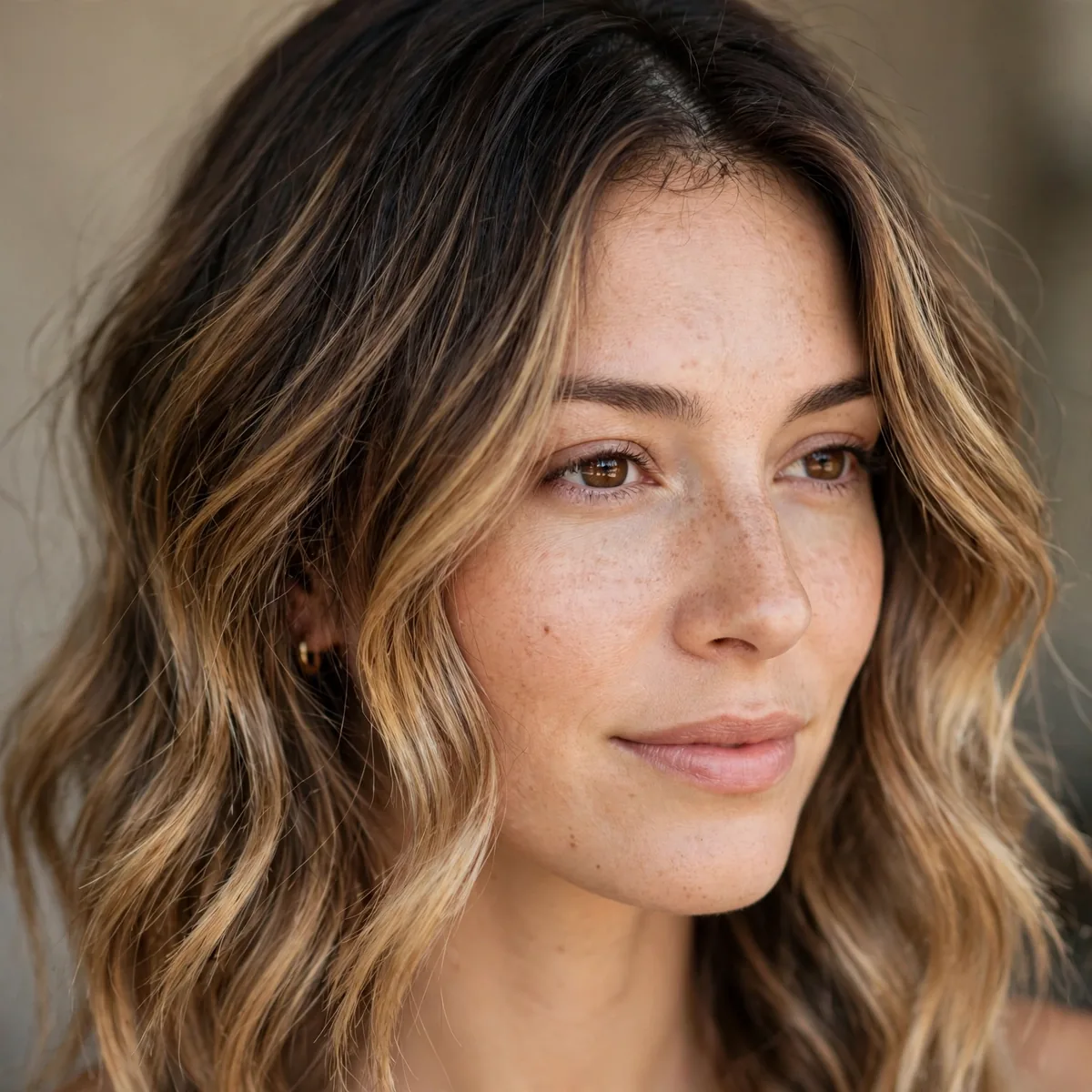 Rooted balayage with natural regrowth blend