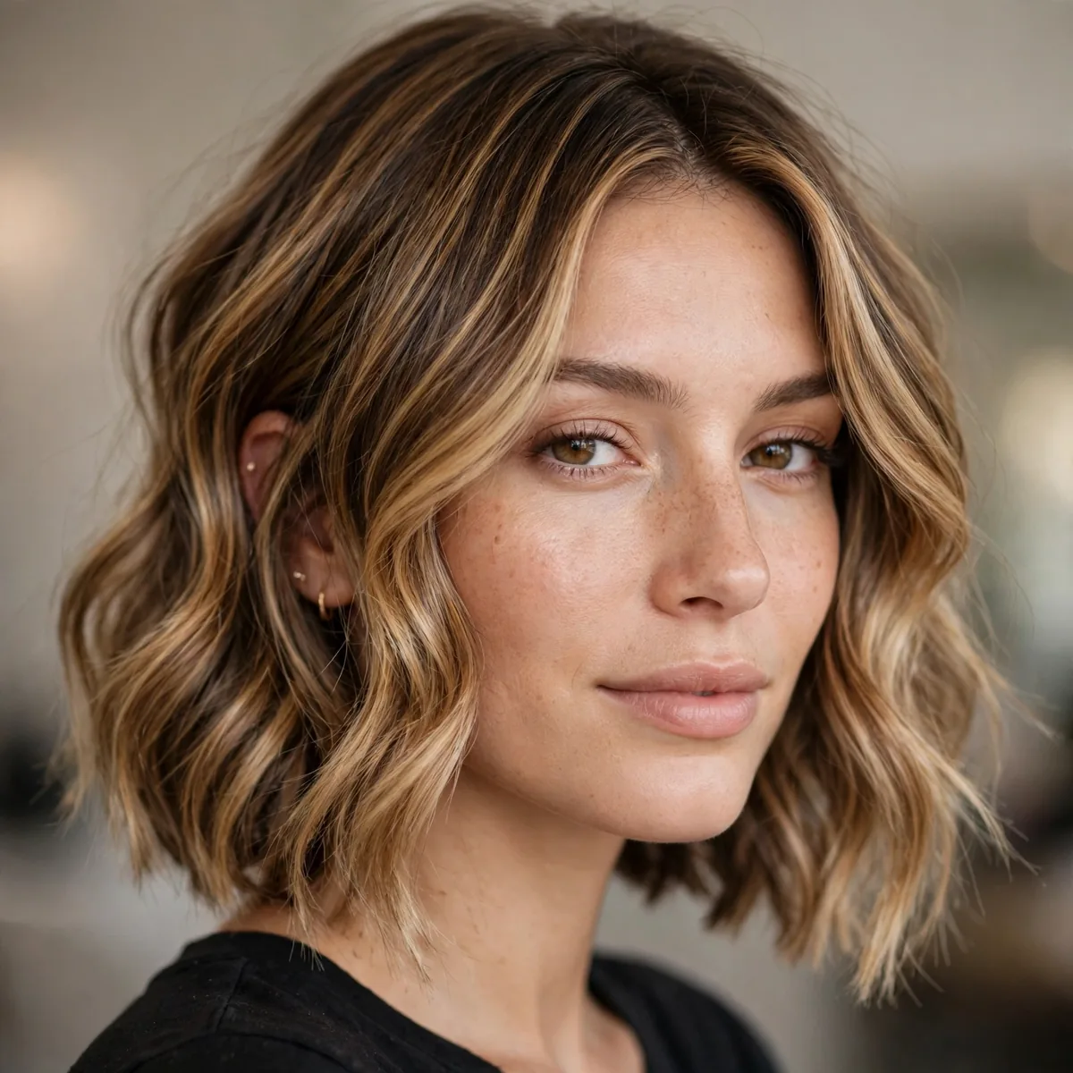 Honey balayage on lob haircut