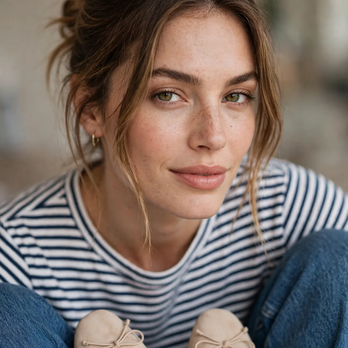 Striped top jeans and ballet flats French style