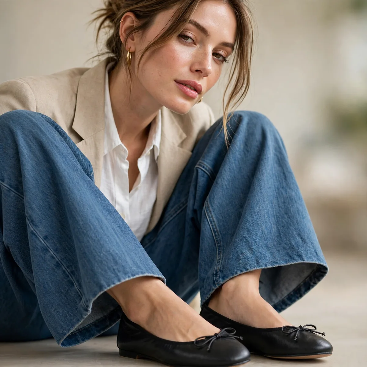 Ballet flats with wide leg jeans