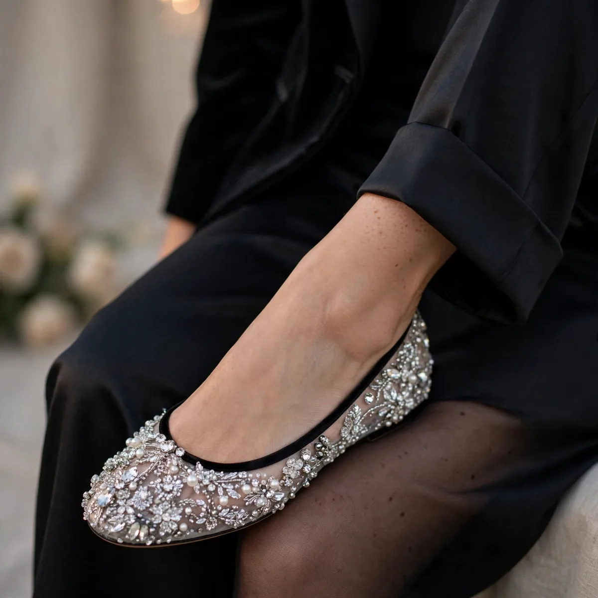 Crystal embellished ballet flats for evening
