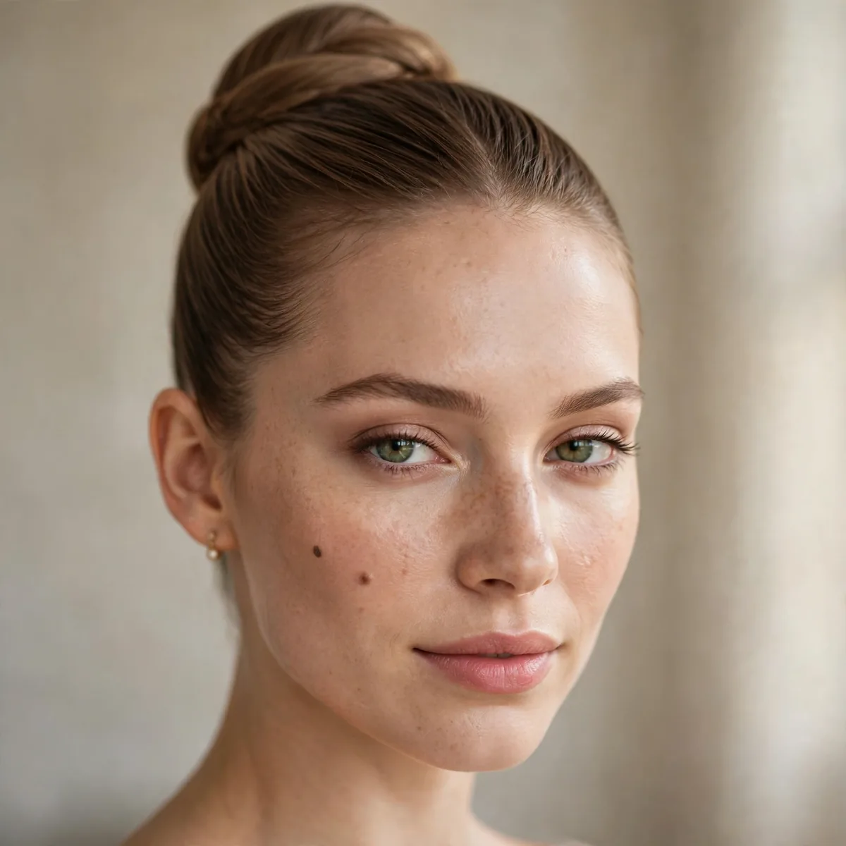 Ballet bun with soft makeup