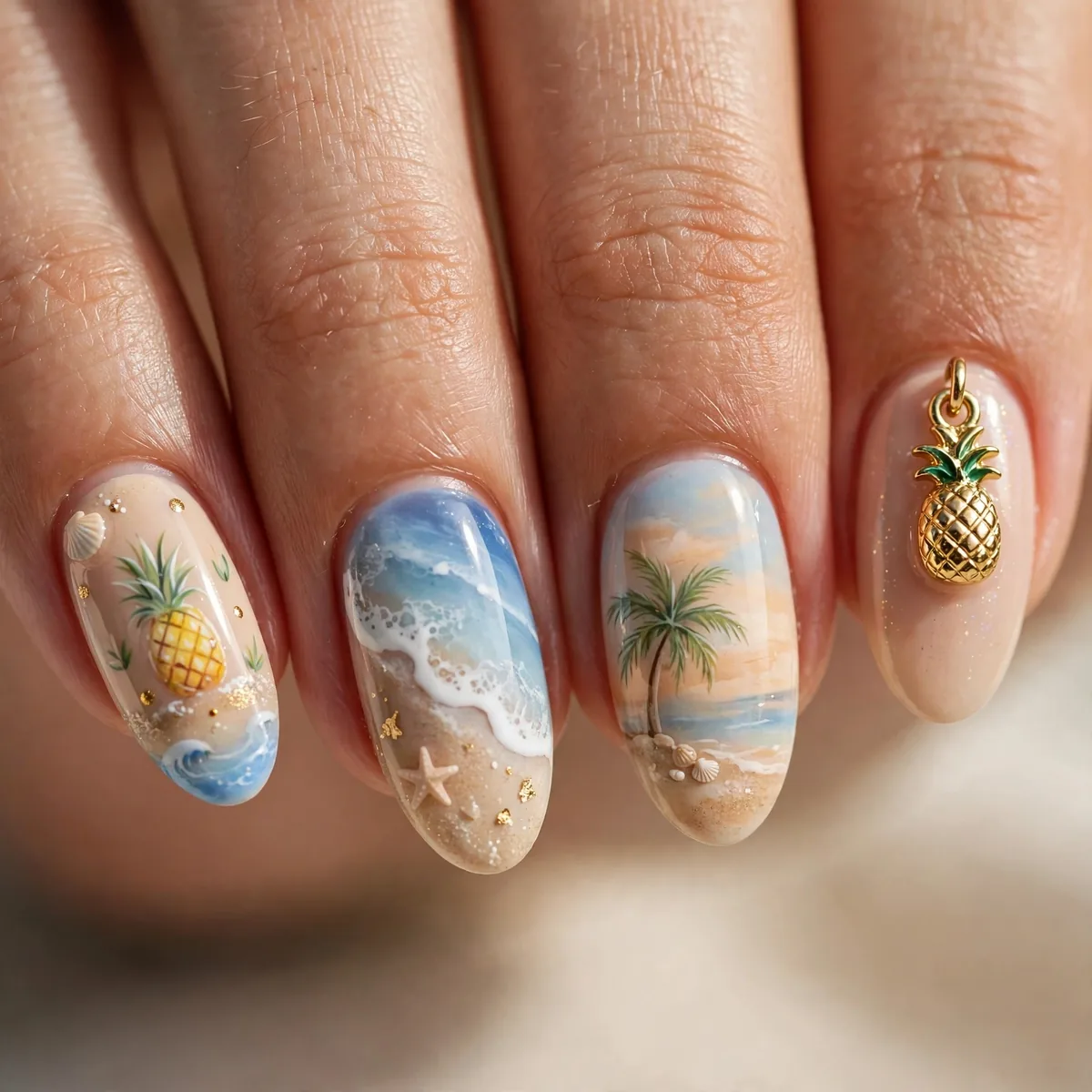Pineapple nail art beach design