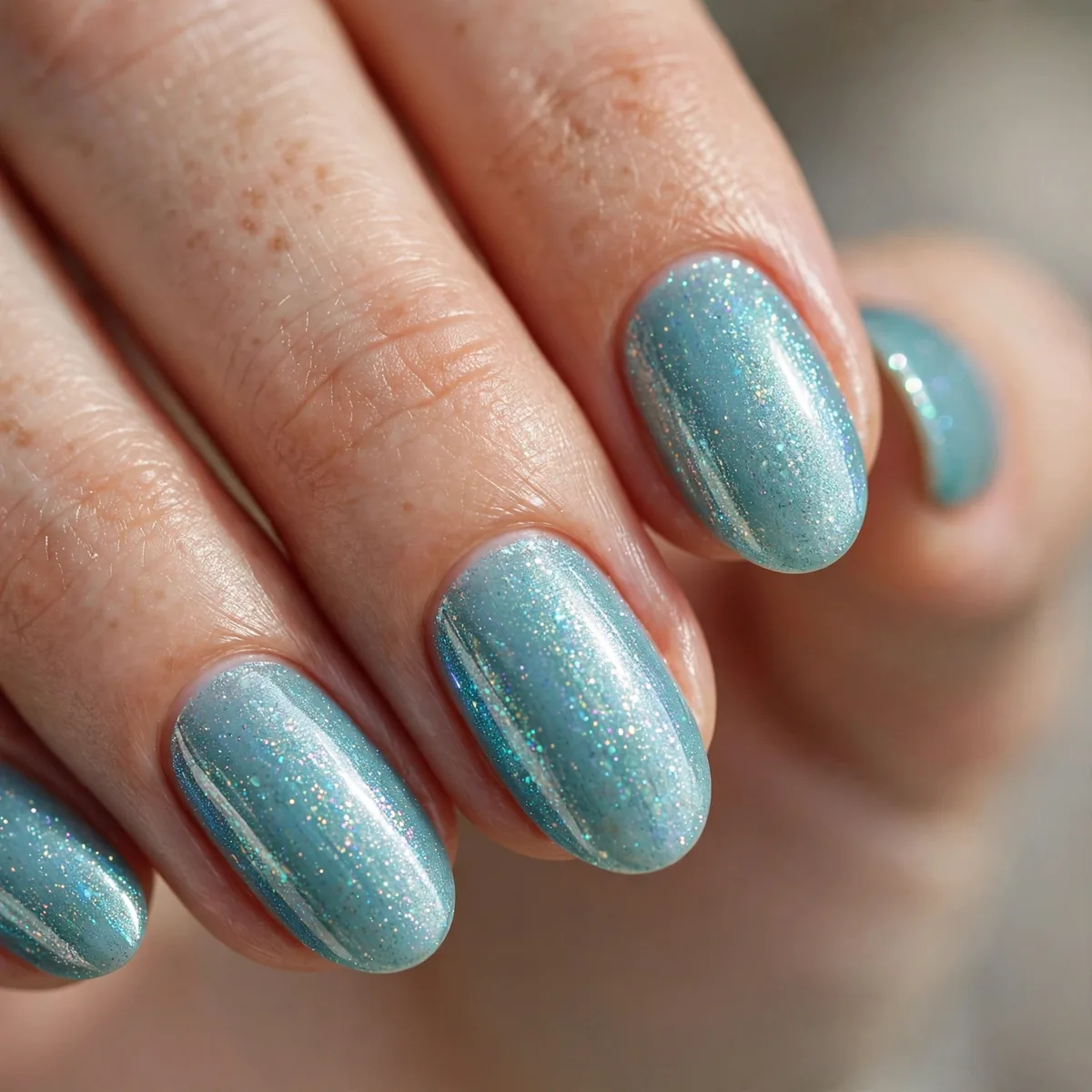 Shimmery aqua beach nails