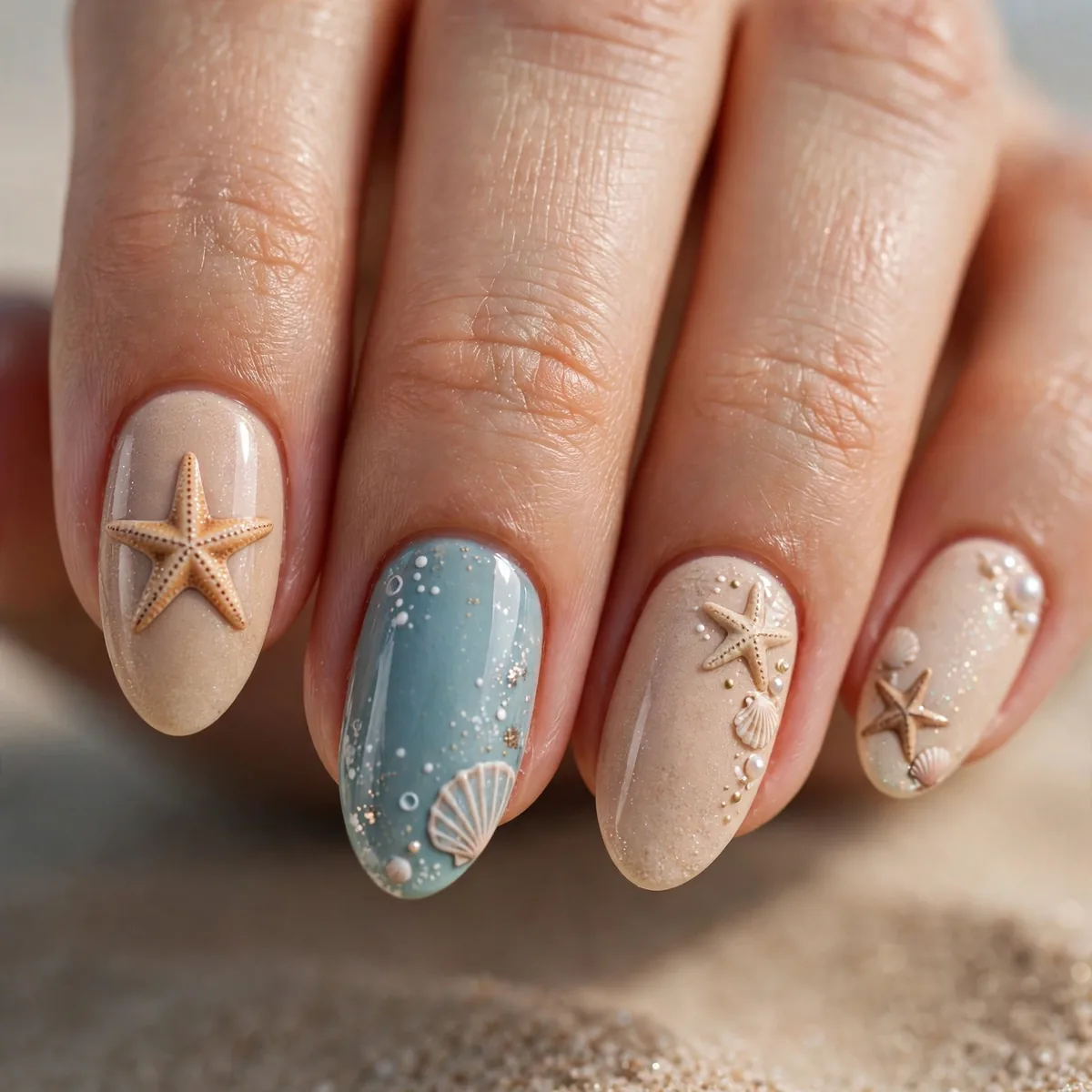 Starfish detail beach nail art