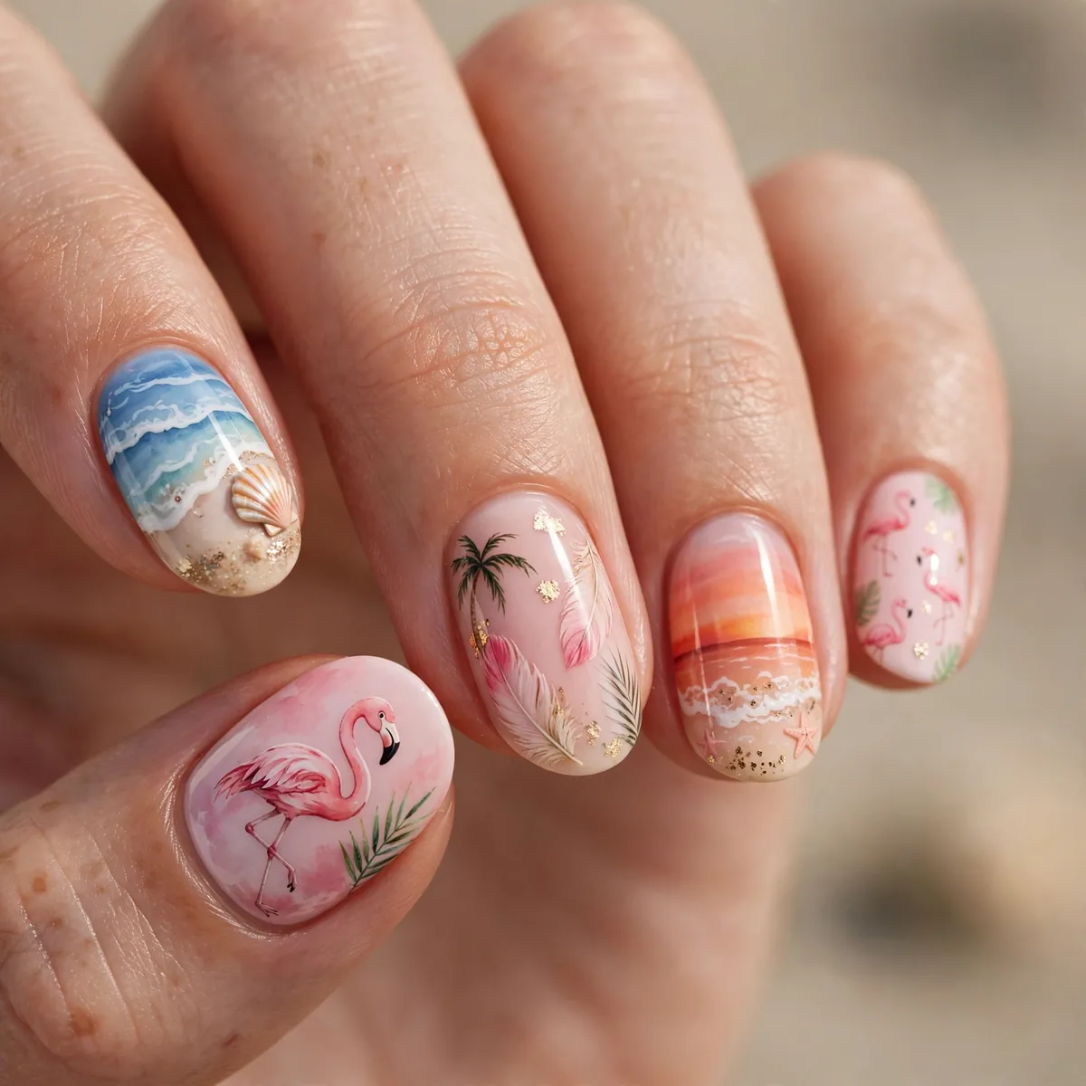 Flamingo beach nail art