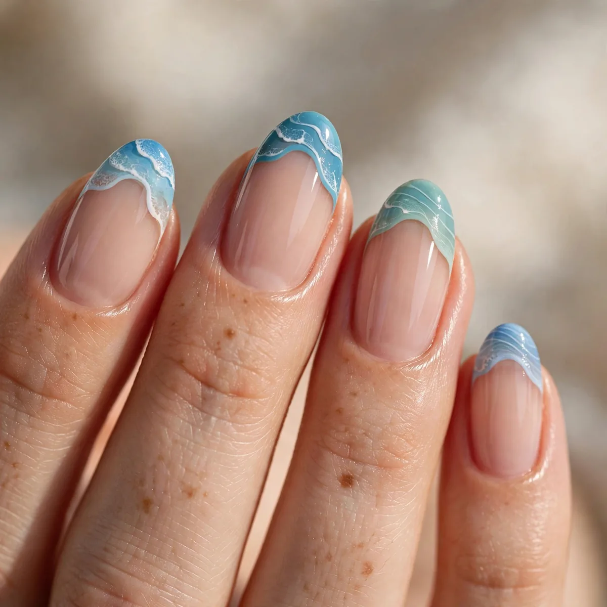 Wave pattern french tip beach nails