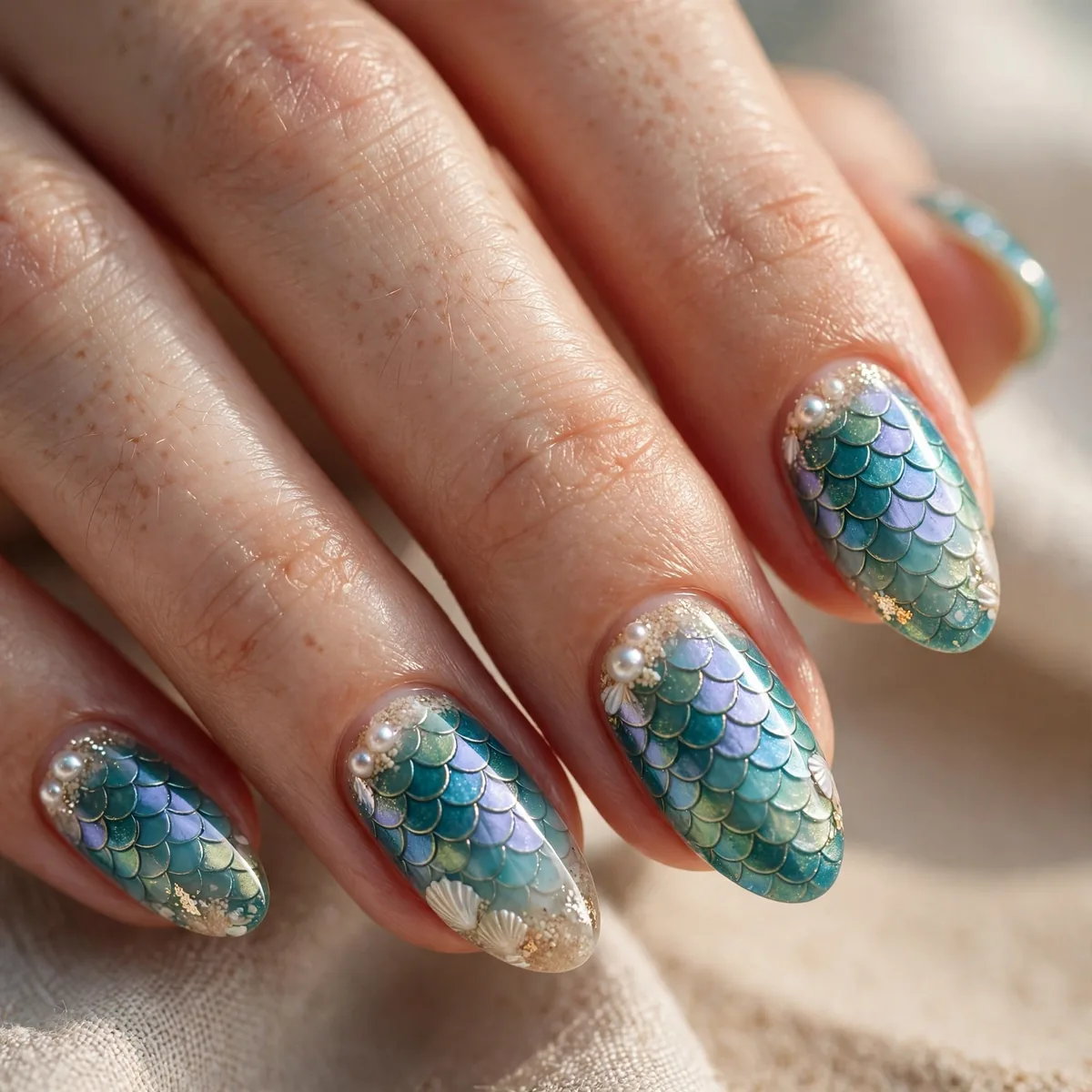 Mermaid scale beach nail design