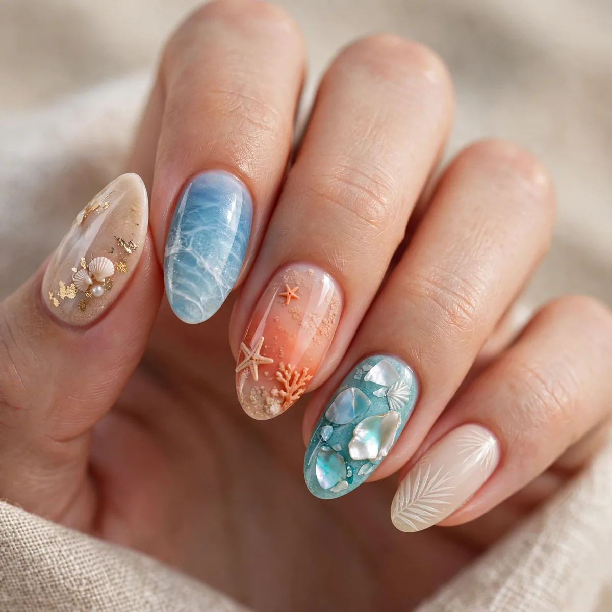 Curated beach vacation nail collection