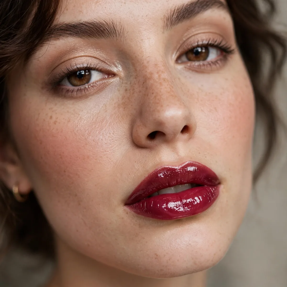 Glossy berry lipstick shine