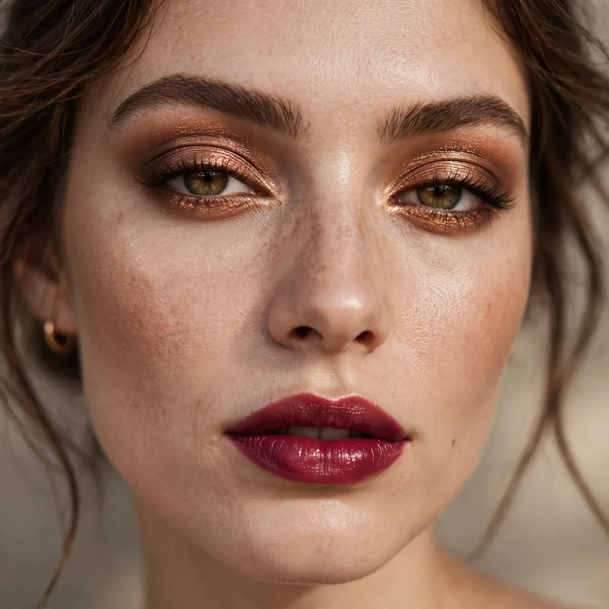 Berry lips with bronze eye makeup