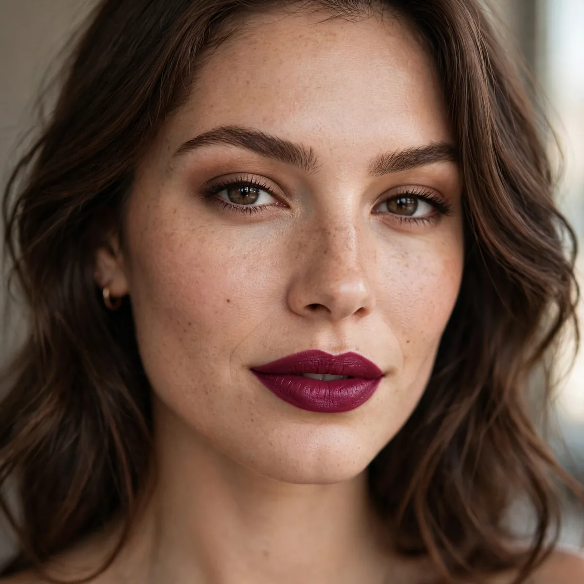Confident berry lipstick wear