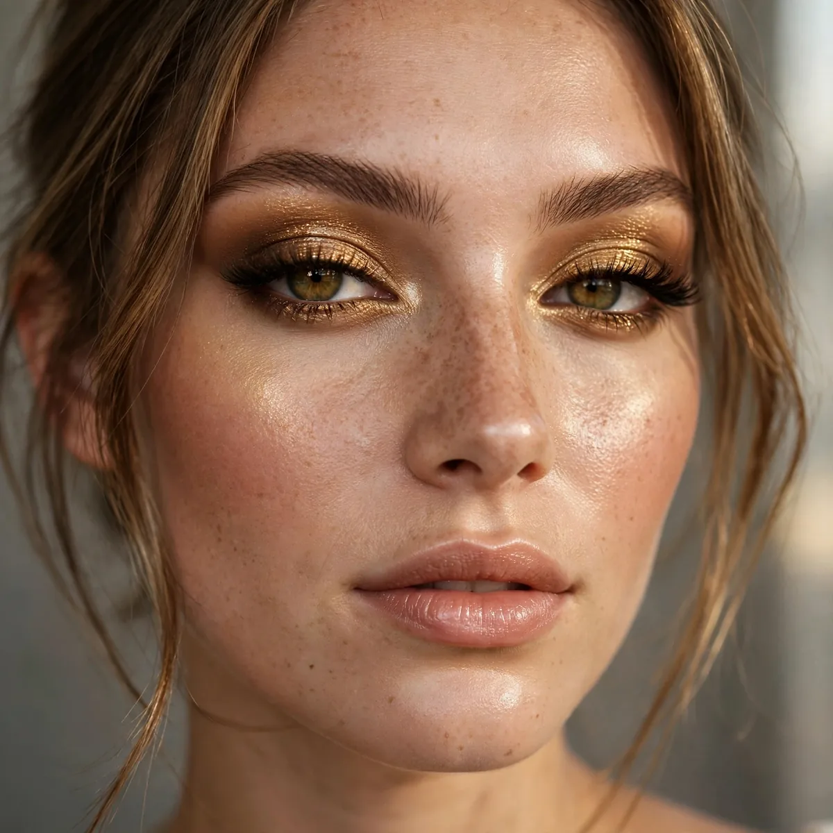 Woman with golden smokey eye birthday makeup