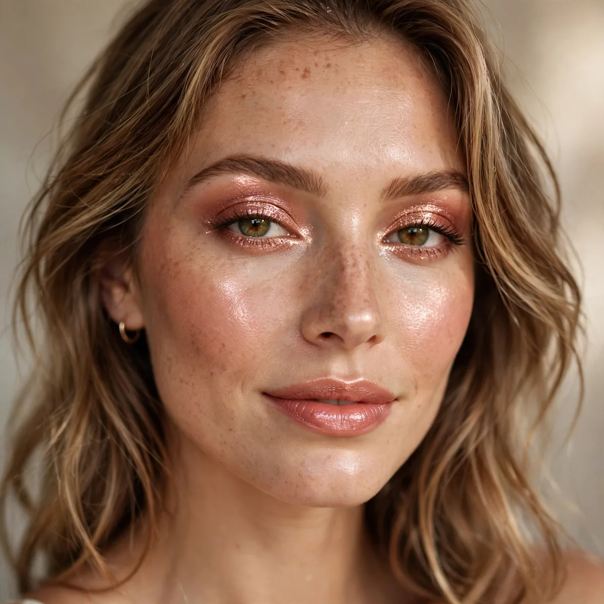 Woman with rose gold radiant birthday makeup