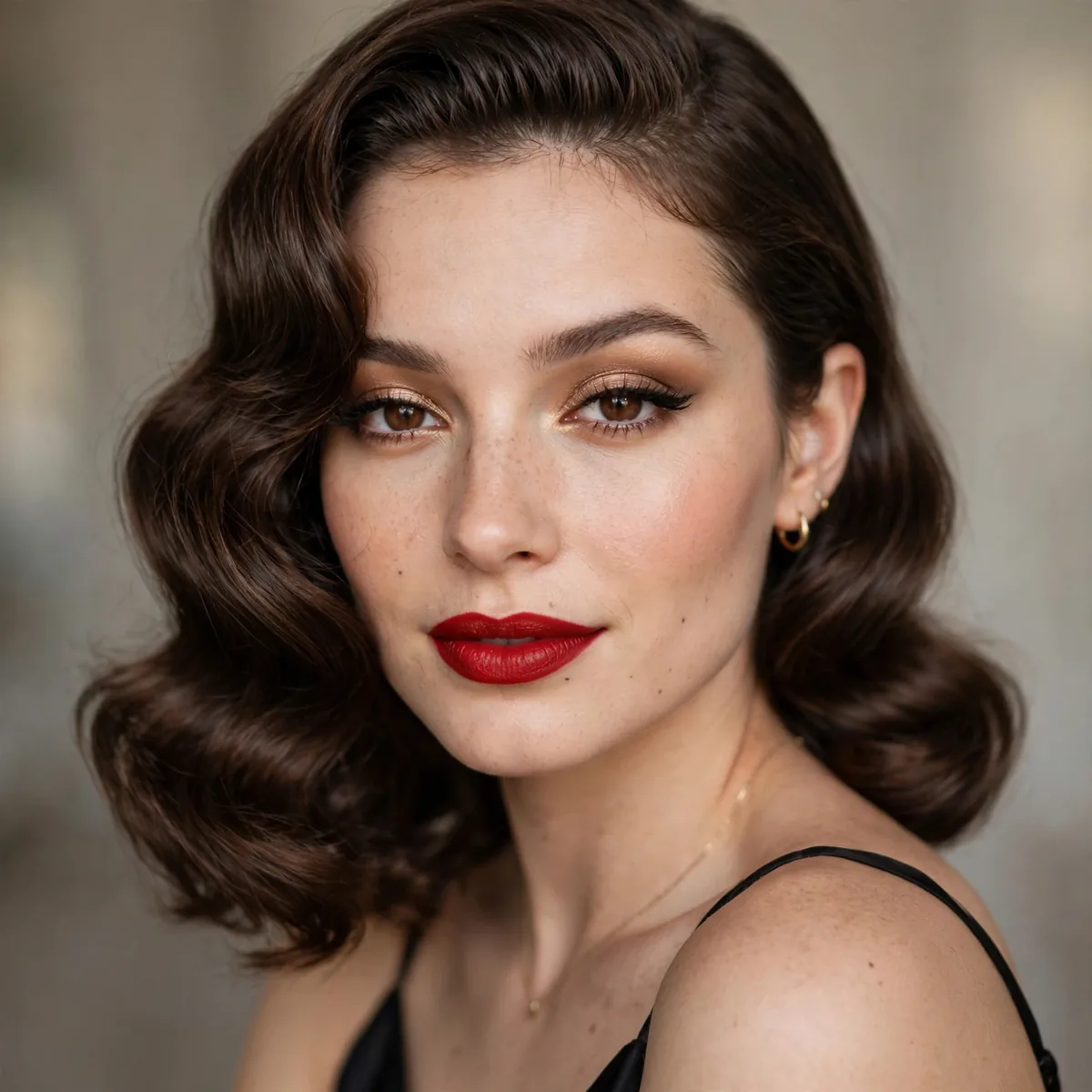 Woman with Hollywood glam makeup and waved hair for birthday