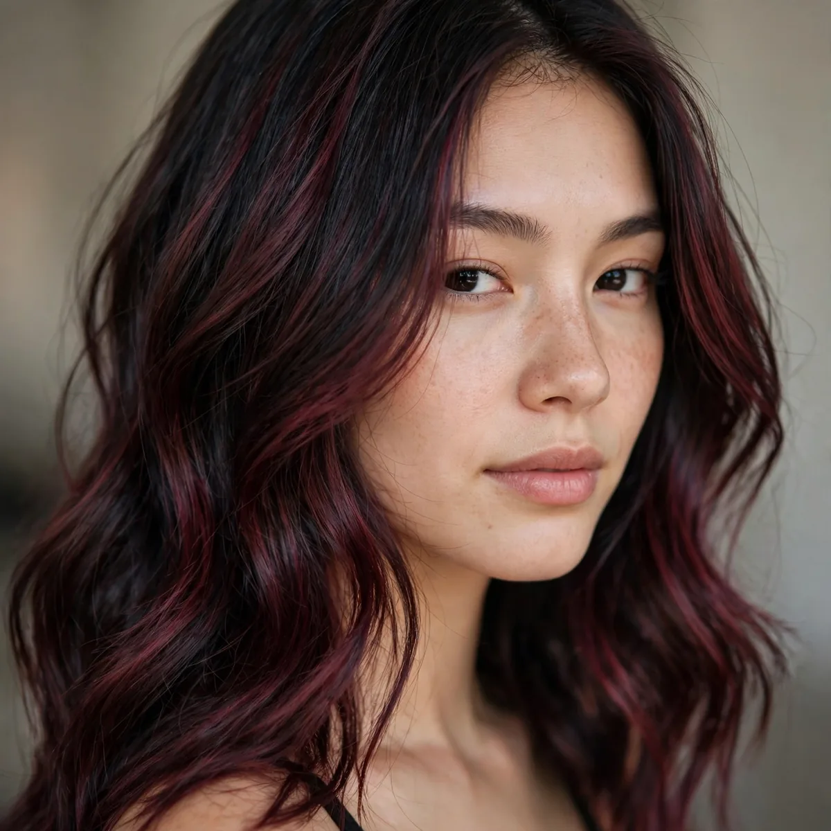 Black cherry balayage on dark hair