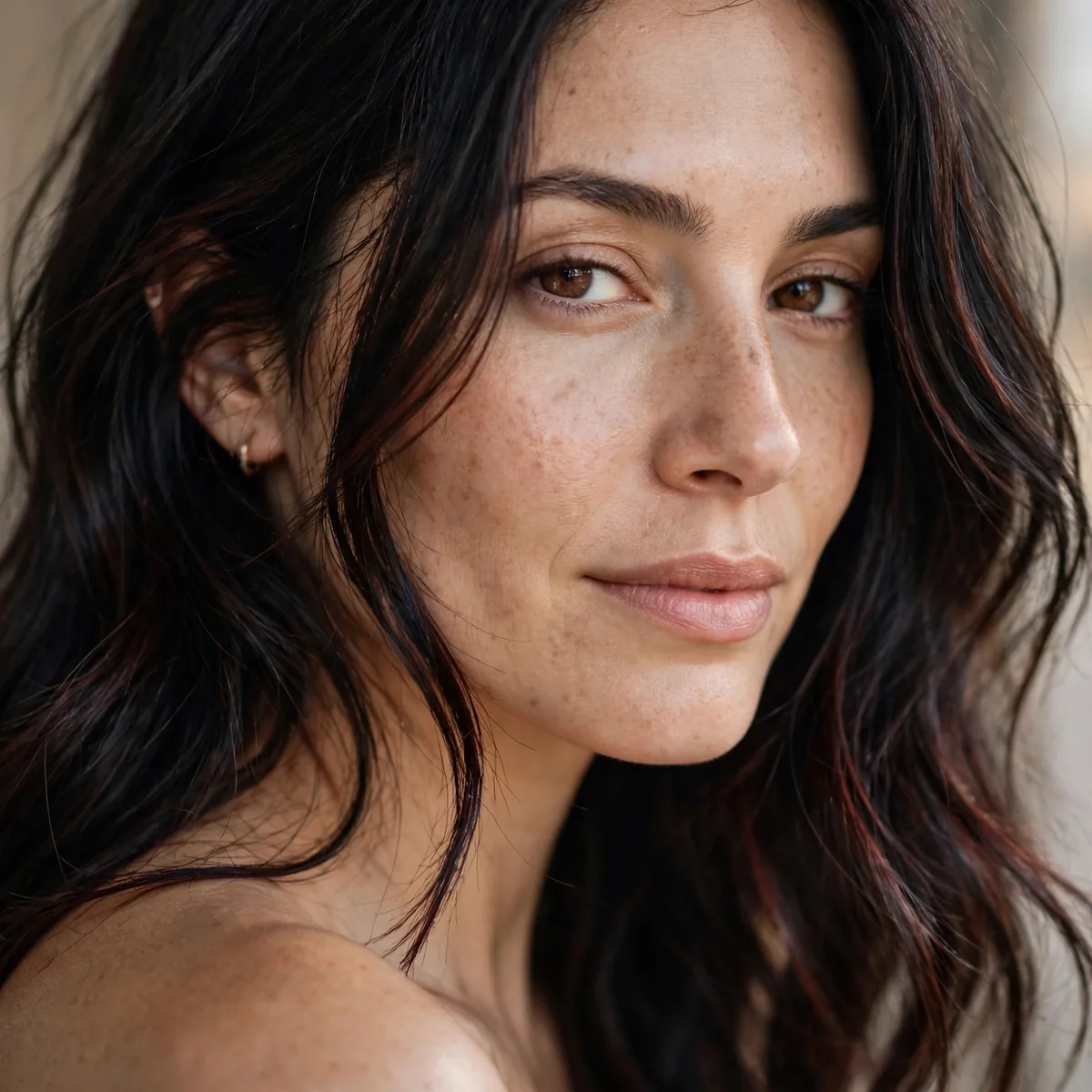 Subtle cherry lowlights on dark hair
