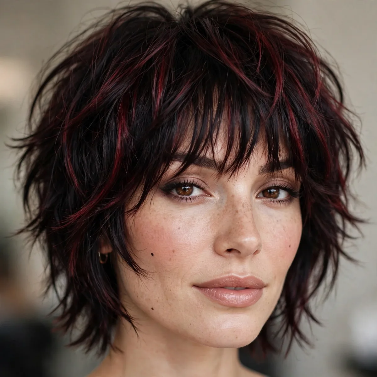 Cherry black shag haircut