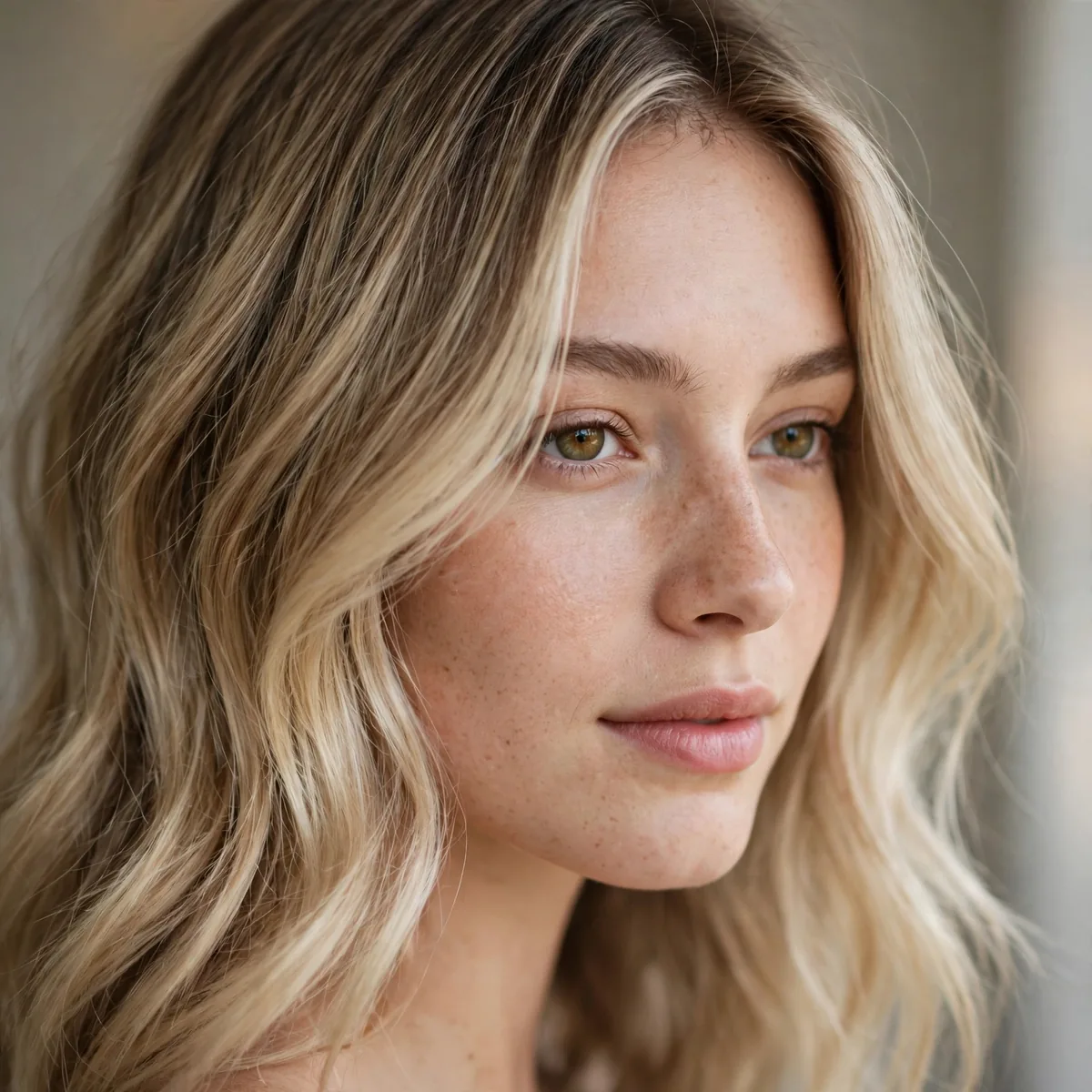 Fine sandy blonde hair with a seamless color melt balayage