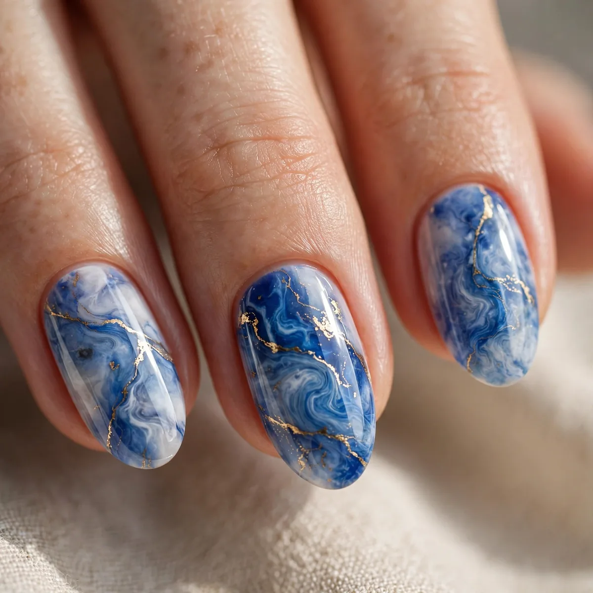 Blue marble stone nail art