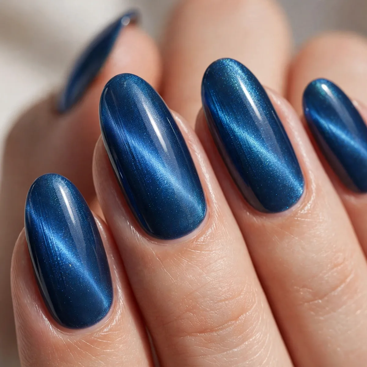 Blue magnetic cat eye nails