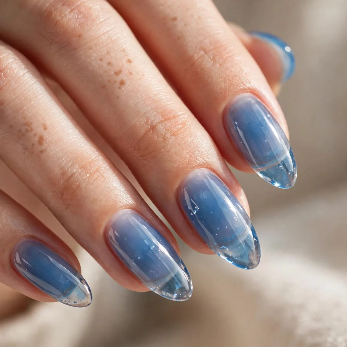 Translucent blue jelly nails