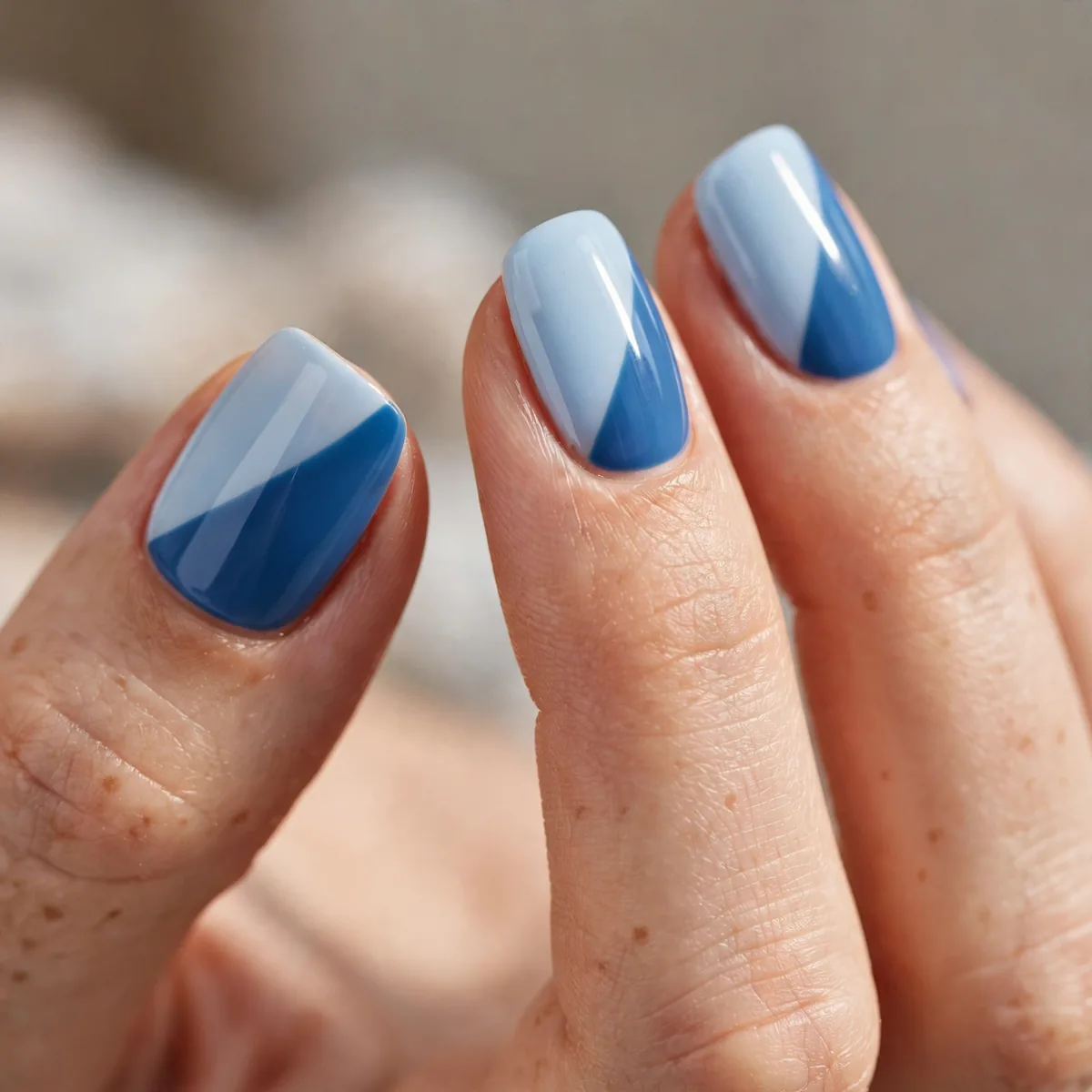 Two blue shades on nails