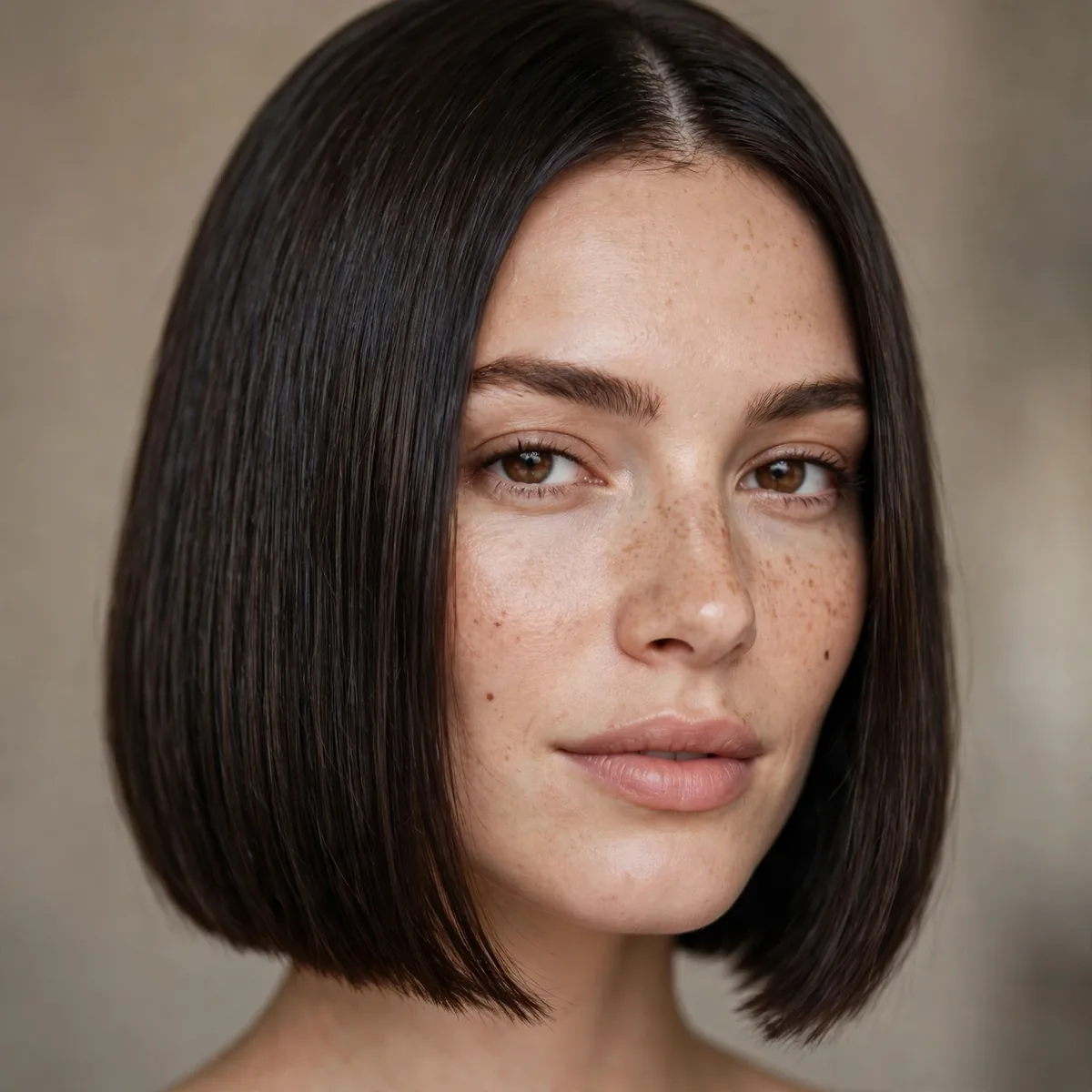 Chin length precision blunt bob on straight hair
