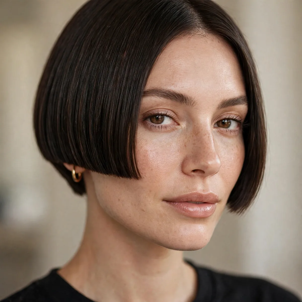 Ultra short blunt micro bob at cheekbone length