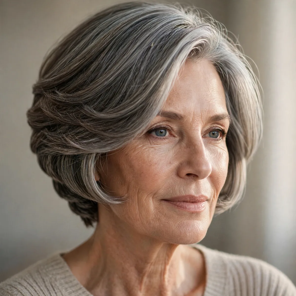 Bob with graduated stacked nape for a woman over 60
