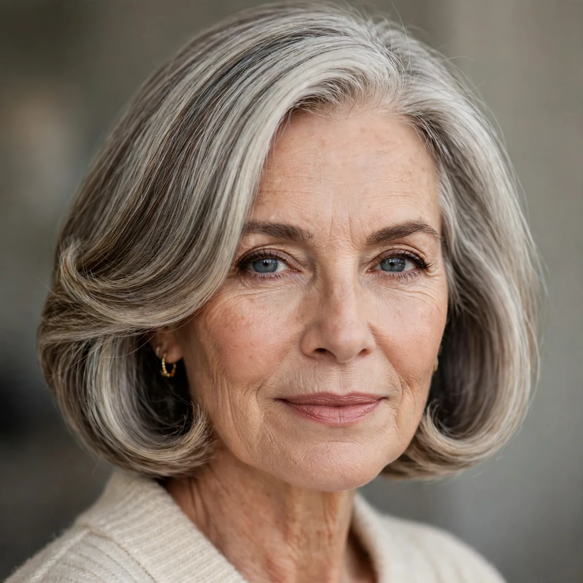 Modern pageboy bob with curved ends for a woman over 60