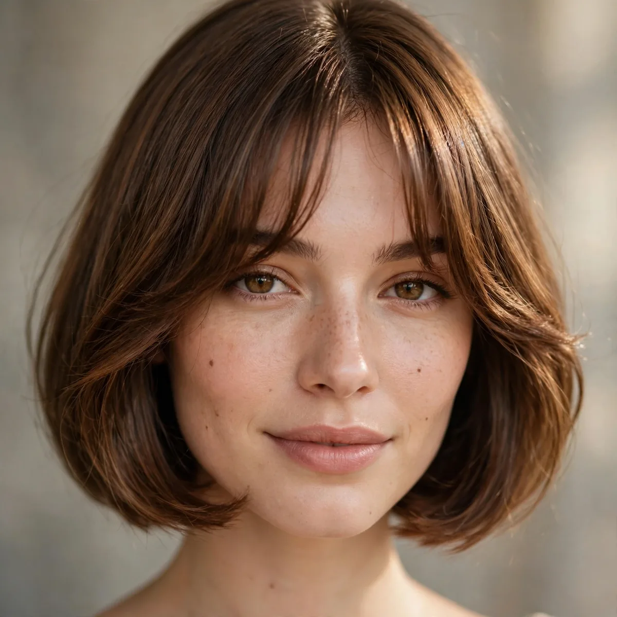 Bob haircut with curtain bangs