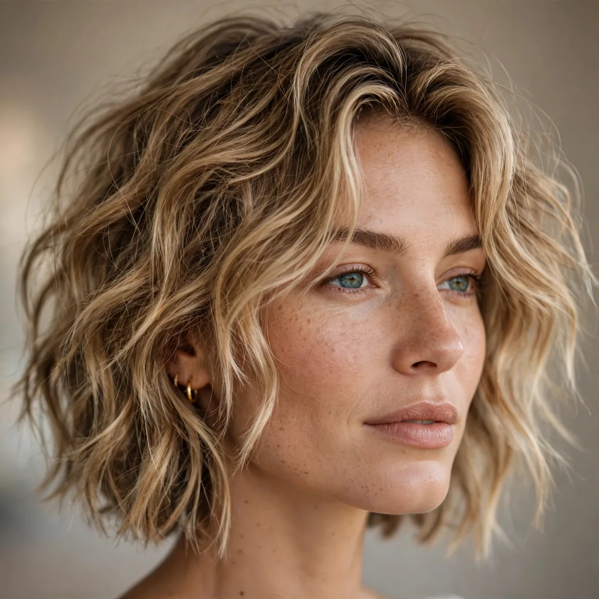 Tousled beach wave bob