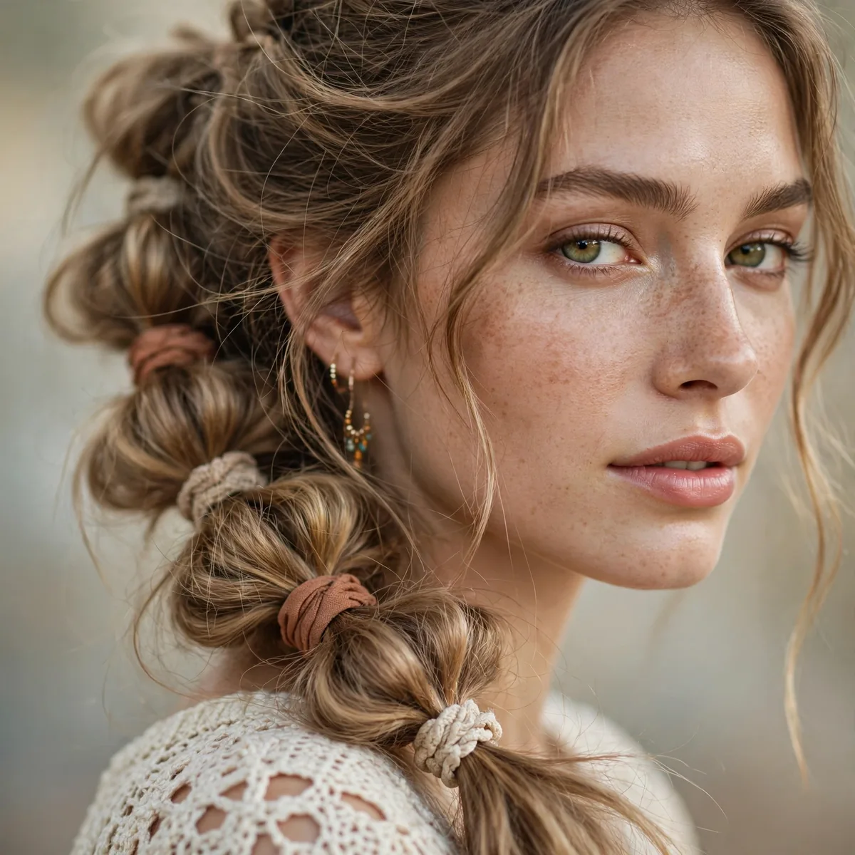 Boho bubble braid ponytail with textured bubbles
