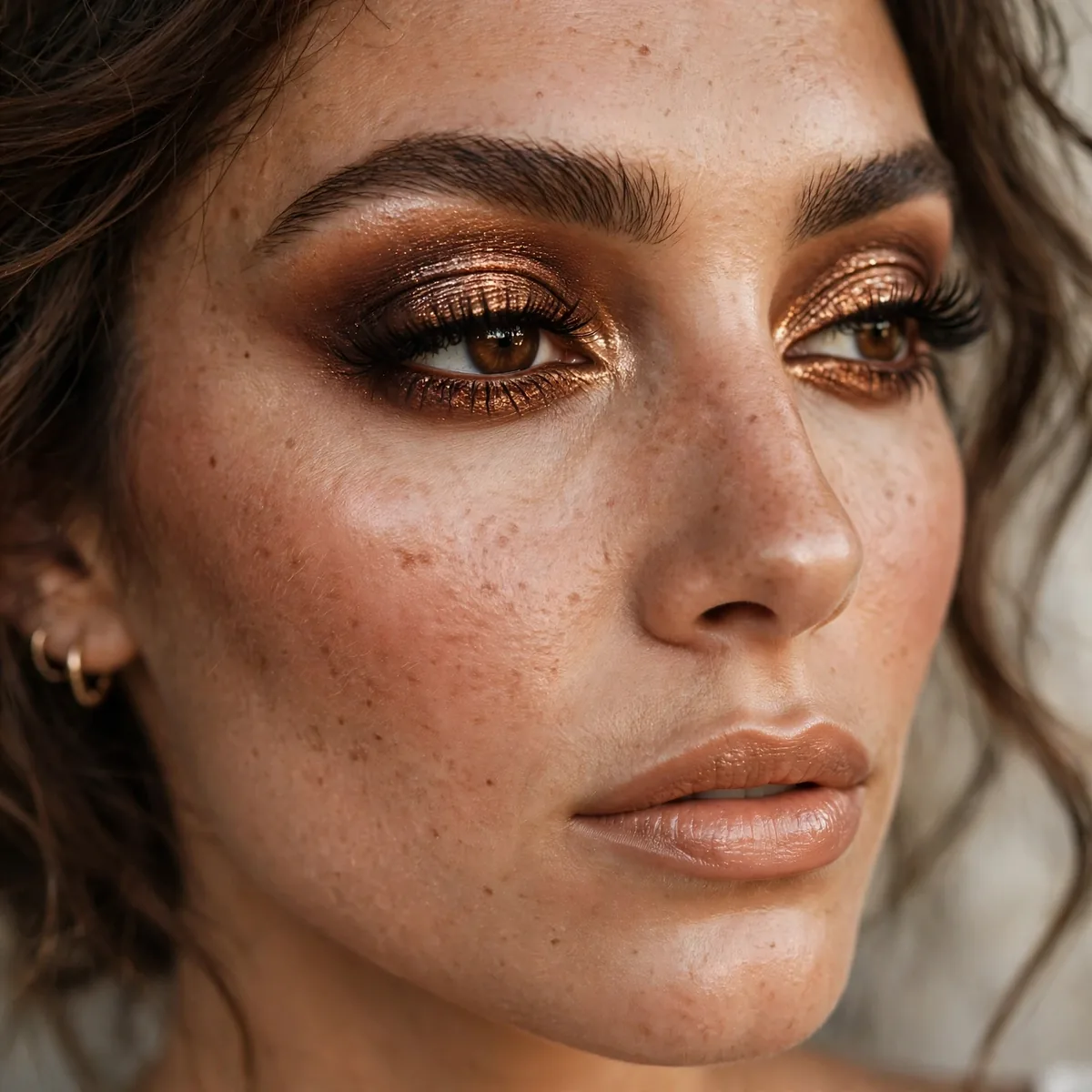 Intensified bronze eye makeup for wedding reception
