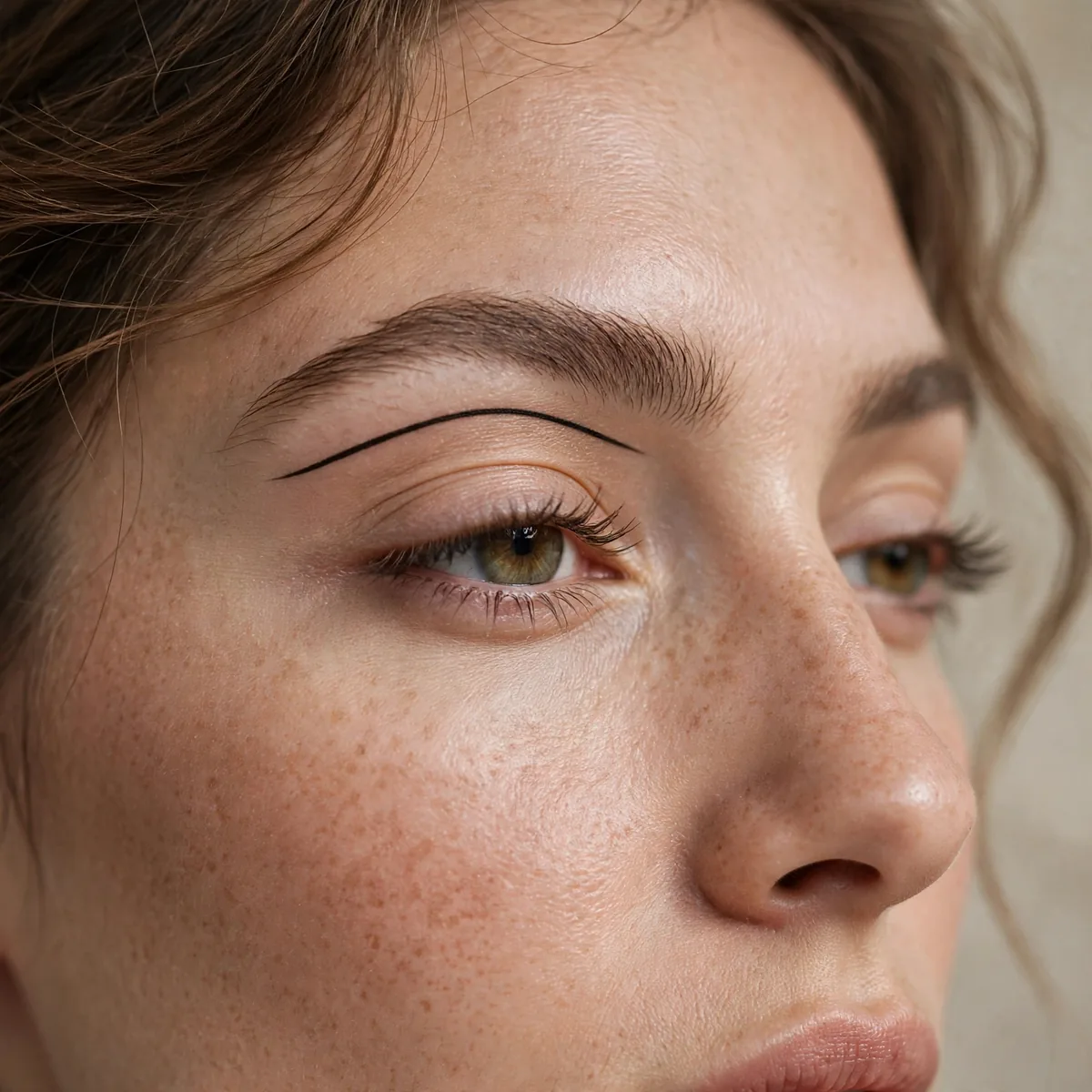 Graphic floating crease eyeliner look above the eye
