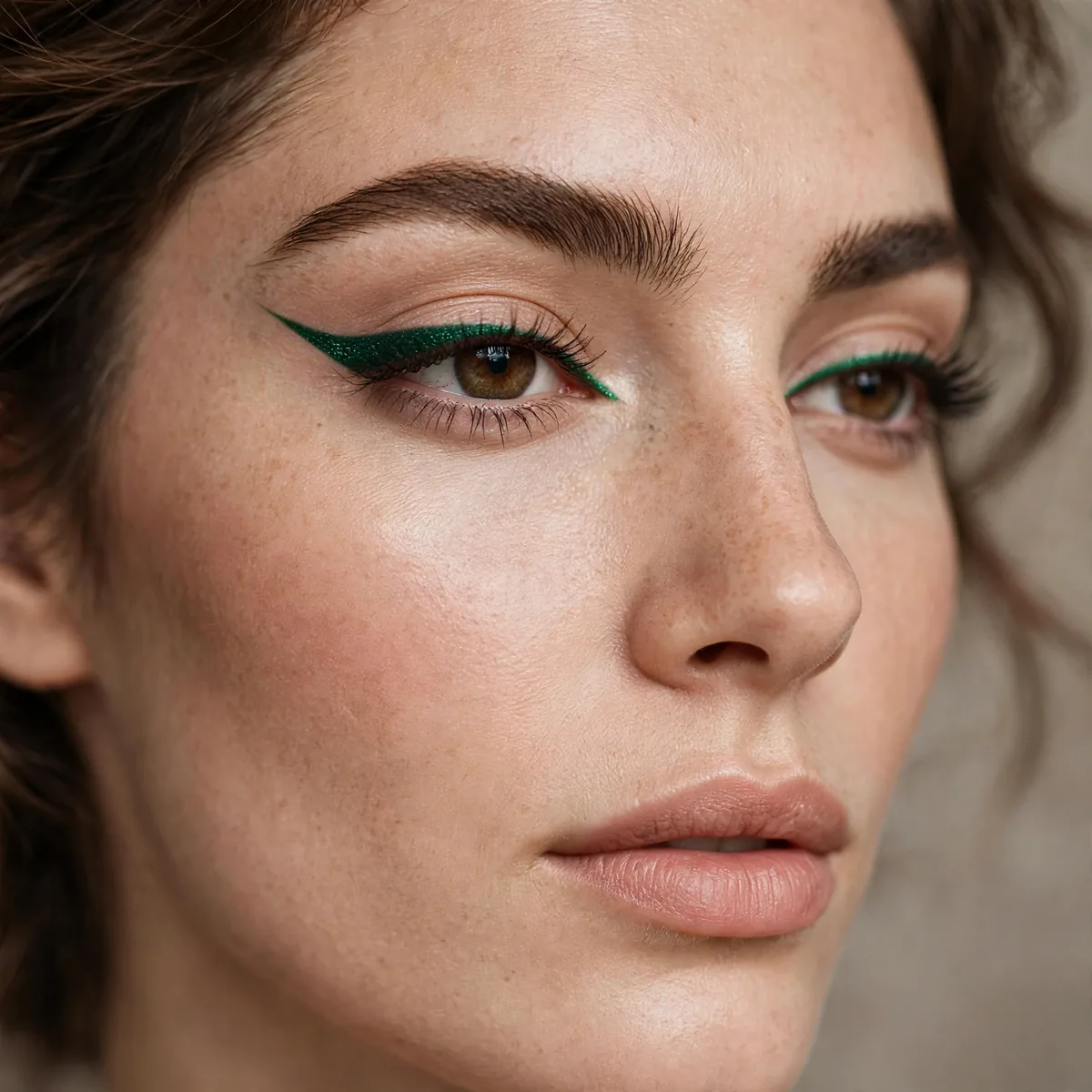 Emerald green winged eyeliner makeup look